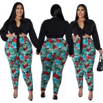 This Women's Digital Print Trousers And Lace-Up Shirts Design And Made Of Comfortable And Elastic Fabric. Wholesale Plus Size Two Piece Sets Is a Must-Have Item For Curvy Ladies. Two Piece Sets Can Either Be Worn Together Or Individually