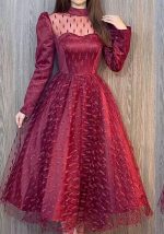 This Womens Elegant Lace Round Neck Long Sleeve Dress Design Made Of Good Quality Polyster And Spandex Material