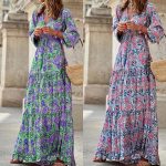 This Women's Fall Chic v-Neck Boho Print Swing Dress Design Made Of High Quality Polyster And Spandex Material