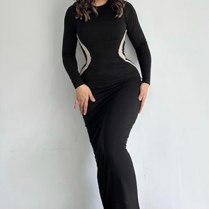 This Women's Fall Fashion Solid Color Slim Fit Round Neck Long Sleeve Long Dress Design Made Of High Quality Polyster And Spandex Material. It Come With Good Stretch And Wearing Comfortable And Feeling Freedom. The Tight And Fitted Dress Is The Most Popular Options From Party Girls. Shop Bodycon Dresses At Global Lover And Find Amazing Designs Sequins