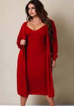 This Women's Fall Ribbed v-Neck Long Sleeve Solid Casual Two Piece Dress Suit Design Made Of High Quality Polyster And Spandex Material