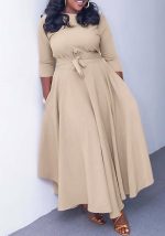 This Women's Fall Winter Fashion Chic Solid Long Sleeve Belted African Plus Size Maxi Dress Design Made Of High Quality Polyster And Spandex Material