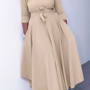 This Women's Fall Winter Fashion Chic Solid Long Sleeve Belted African Plus Size Maxi Dress Design Made Of High Quality Polyster And Spandex Material