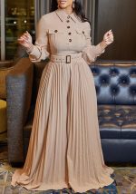 This Women's Fall Winter Long Sleeve Casual Loose Pleated Wide Leg Jumpsuit With Belt Design Made Of High Quality Polyster And Spandex Material. It Is Stretchy