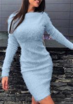 This Women's Fall Winter Plush Slim Waist Long Sleeve Dress Design Made Of High Quality Polyster And Spandex Material. It Is Stretchy