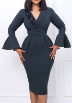 This Women's Fall Winter v-Neck Chic Elegant Bell Bottom Sleeve Slit Bodycon Dress Design Made Of High Quality Polyster And Spandex Material. It Come With Good Stretch And Wearing Comfortable. Women¡¯s Midi Dresses Is Omnipotent And Suit For All Kinds Of Occasions - Daily Wear