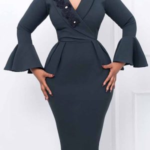 This Women's Fall Winter v-Neck Chic Elegant Bell Bottom Sleeve Slit Bodycon Dress Design Made Of High Quality Polyster And Spandex Material. It Come With Good Stretch And Wearing Comfortable. Women¡¯s Midi Dresses Is Omnipotent And Suit For All Kinds Of Occasions - Daily Wear