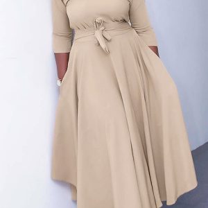 This Women's Fall/Winter Fashion Chic Solid African Plus Size Midi Dress Design Made Of High Quality Polyster And Spandex Material. It Come With Good Stretch And Wearing Comfortable. Women¡¯s Midi Dresses Is Omnipotent And Suit For All Kinds Of Occasions - Daily Wear