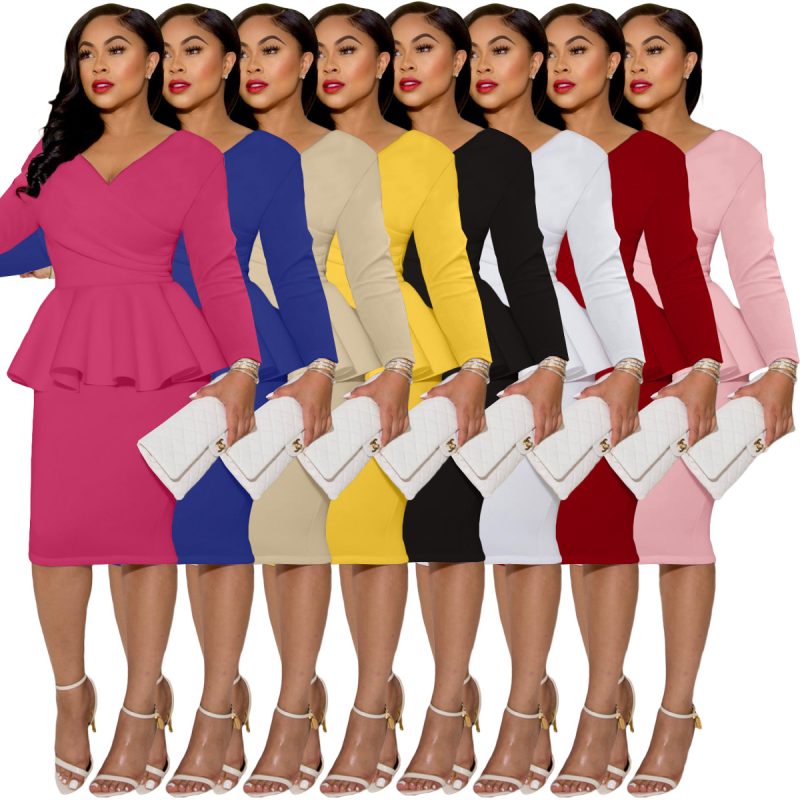 This Women's Fall/Winter Long Sleeve Work v Neck Back Zipper Bodycon Dress Design Made Of High End Polyster And Spandex Material