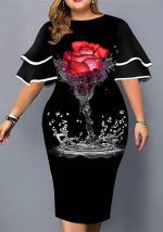 This Women's Fashion Casual Digital Printing Ruffle Sleeve Plus Size Dress Made Of Soft And Elastic Fabric. Global Lover Wholesale Plus Size Dresses And Hope Curvy Ladies Find Here a Warm And Exciting Place To Shop Affordable Curvy Dresses Online - Plus Size Casual