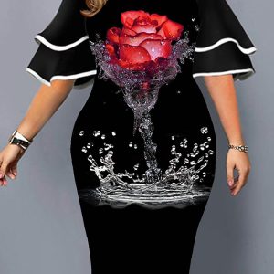 This Women's Fashion Casual Digital Printing Ruffle Sleeve Plus Size Dress Made Of Soft And Elastic Fabric. Global Lover Wholesale Plus Size Dresses And Hope Curvy Ladies Find Here a Warm And Exciting Place To Shop Affordable Curvy Dresses Online - Plus Size Casual