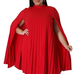 This Women's Fashion Casual Versatile Loose Solid Color Plus Size Pleated Dress Made Of Soft And Elastic Fabric. Global Lover Wholesale Plus Size Dresses And Hope Curvy Ladies Find Here a Warm And Exciting Place To Shop Affordable Curvy Dresses Online - Plus Size Casual