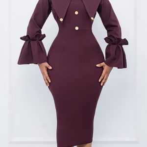 This Women's Fashion Chic Career Long Sleeve African Dress Design Made Of High End Polyster And Spandex Material