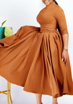 This Women's Fashion Chic Pleated African Plus Size Swing Dress Design Made Of High Quality Polyster And Spandex Material. It Is Stretchy