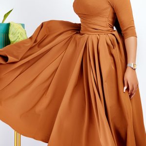 This Women's Fashion Chic Pleated African Plus Size Swing Dress Design Made Of High Quality Polyster And Spandex Material. It Is Stretchy