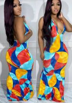 This Women's Fashion Digital Print Halter Neck Maxi Dress Design Made Of High Quality Polyster And Spandex Material