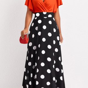 This Women's Fashion Elegant Dress Polka Dot Print Mid Length v Neck Sexy Dress Design Made Of High Quality Polyster And Spandex Material