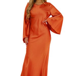 This Women's Fashion Elegant Solid Color Satin Long Dress Design Made Of High Quality Polyster And Spandex Material