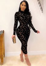 This Women's Fashion Ladies Printed Mesh Round Neck Long Sleeve Maxi Plus Size Dress Made Of Soft And Elastic Fabric. Global Lover Wholesale Plus Size Dresses And Hope Curvy Ladies Find Here a Warm And Exciting Place To Shop Affordable Curvy Dresses Online - Plus Size Casual