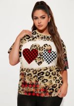 Esta moda de las mujeres más tamaño de impresión casual de cuello redondo de manga corta camiseta hecha de tela cómoda y elástica. Es al por mayor sexy Plus Size Tops para las mujeres. Con el aumento gradual de la conciencia feminista