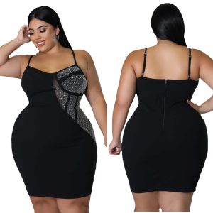 This Women's Fashion Plus Size Patchwork Beaded Sleeveless Dress Made Of Soft And Elastic Fabric. Global Lover Wholesale Plus Size Dresses And Hope Curvy Ladies Find Here a Warm And Exciting Place To Shop Affordable Curvy Dresses Online - Plus Size Casual