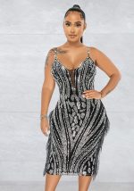 This Women's Fashion Solid Color Camisole Sleeveless Mesh Beaded Maxi Dress Design Made Of High Quality Polyster And Spandex Material