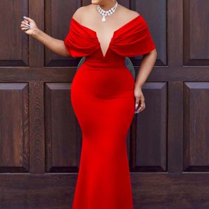 This Women's Fashion Solid Color Off Shoulder Deep v Low Back Mermaid Dress Design Made Of Good Quality Polyster And Spandex Material