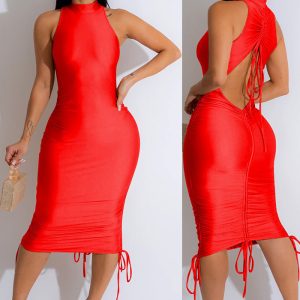 This Women's Fashion Solid Color Sexy Sleeveless Low Back Pleated Drawstring Bodycon Dress Design Made Of High Quality Polyster And Spandex Material. It Come With Good Stretch And Wearing Comfortable And Feeling Freedom. The Tight And Fitted Dress Is The Most Popular Options From Party Girls. Shop Bodycon Dresses At Global Lover And Find Amazing Designs Sequins