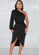 This Women's Fashion Solid Color Single Long Sleeve Slash Shoulder Maxi Dress Design Made Of High Quality Polyster And Spandex Material. It Come With Good Stretch And Wearing Comfortable. Women¡¯s Midi Dresses Is Omnipotent And Suit For All Kinds Of Occasions - Daily Wear