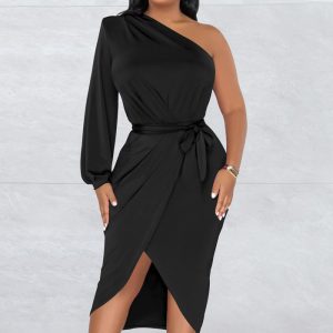 This Women's Fashion Solid Color Single Long Sleeve Slash Shoulder Maxi Dress Design Made Of High Quality Polyster And Spandex Material. It Come With Good Stretch And Wearing Comfortable. Women¡¯s Midi Dresses Is Omnipotent And Suit For All Kinds Of Occasions - Daily Wear