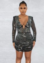 This Women's Fashion Solid Mesh Beaded Chic Dress Design Made Of High Quality Polyster And Spandex Material