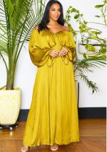 This Women's Fashion Spring Autumn Chic Off Shoulder Sexy Dress Solid Color Color Bat Sleeves Maxi Dress Design Made Of High Quality Polyster And Spandex Material