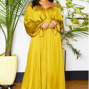 This Women's Fashion Spring Autumn Chic Off Shoulder Sexy Dress Solid Color Color Bat Sleeves Maxi Dress Design Made Of High Quality Polyster And Spandex Material