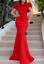 This Women's Fashion Summer Solid Color Off Shoulder Mermaid Maxi Evening Dress Design Made Of Good Quality Polyster And Spandex Material