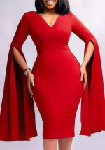 This Women's Fashion v Neck Dress Solid Color Flying Sleeves Tonle Long Sleeve Pencil Dress Design Made Of High Quality Polyster And Spandex Material. It Come With Good Stretch And Wearing Comfortable. Women¡¯s Midi Dresses Is Omnipotent And Suit For All Kinds Of Occasions - Daily Wear