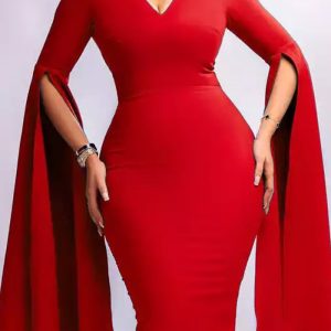 This Women's Fashion v Neck Dress Solid Color Flying Sleeves Tonle Long Sleeve Pencil Dress Design Made Of High Quality Polyster And Spandex Material. It Come With Good Stretch And Wearing Comfortable. Women¡¯s Midi Dresses Is Omnipotent And Suit For All Kinds Of Occasions - Daily Wear