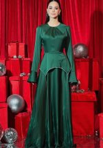 This Women's Fashionable Solid Color Long Sleeve Chic Diamond Chain Long Dress Design Made Of High Quality Polyster And Spandex Material