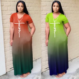 This Women's Gradient Short Sleeve Fashion Loose Dress Design Made Of High Quality Polyster And Spandex Material. It Is Stretchy