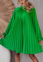 This Women's Green Pleated Boho Dress Design Made Of High Quality Polyster And Spandex Material. It Is Stretchy