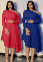 This Womens Irregular Slash Shoulder Off Shoulder Solid Dress Design Made Of High Quality Polyster And Spandex Material. It Come With Good Stretch And Wearing Comfortable. Women¡¯s Midi Dresses Is Omnipotent And Suit For All Kinds Of Occasions - Daily Wear