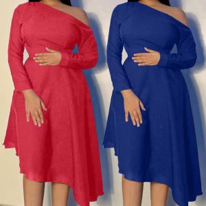 This Womens Irregular Slash Shoulder Off Shoulder Solid Dress Design Made Of High Quality Polyster And Spandex Material. It Come With Good Stretch And Wearing Comfortable. Women¡¯s Midi Dresses Is Omnipotent And Suit For All Kinds Of Occasions - Daily Wear