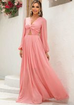 This Women's Knot Cutout Balloon Sleeve Long Dress Design Made Of High Quality Polyster And Spandex Material