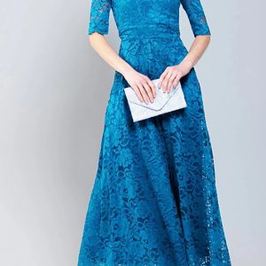 This Women's Lace Hollow Half-Sleeve Round Neck Solid Color Evening Dress Design Made Of High Quality Polyster And Spandex Material. It Is Stretchy