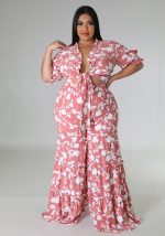 This Women's Lace-Up Printed Two-Piece Suit Wide Leg Pants Plus Size Design And Made Of Comfortable And Elastic Fabric. Wholesale Plus Size Two Piece Sets Is a Must-Have Item For Curvy Ladies. Two Piece Sets Can Either Be Worn Together Or Individually