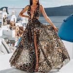 This Women's Leopard Dress Sexy Deep v Strap Maxi Dress Design Made Of High Quality Polyster And Spandex Material