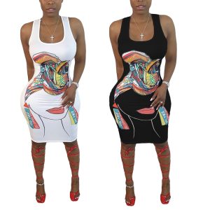 This Womens Locate Cartoon Graphic Print Round Neck Sleeveless Dress Design Made Of High Quality Polyster And Spandex Material. Print Dresses Is More Interesting And Stylish. Print Maxi Dresses Is One Of The Popular Item For Islander Vocations. Women¡¯s Print Dresses At Global Lover Comes With Forever Floral