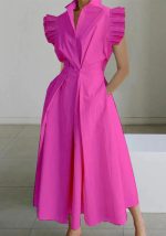 This Women's Long Dress Solid Color Pleated Loose Button Up Swing Dress Design Made Of High Quality Polyster And Spandex Material. It Come With Good Stretch And Wearing Comfortable. Women¡¯s Midi Dresses Is Omnipotent And Suit For All Kinds Of Occasions - Daily Wear