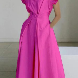 This Women's Long Dress Solid Color Pleated Loose Button Up Swing Dress Design Made Of High Quality Polyster And Spandex Material. It Come With Good Stretch And Wearing Comfortable. Women¡¯s Midi Dresses Is Omnipotent And Suit For All Kinds Of Occasions - Daily Wear