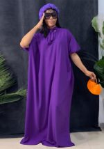 This Women's Long Dress Summer Solid Color v-Neck Half Sleeve Loose Swing Dress Design Made Of High Quality Polyster And Spandex Material