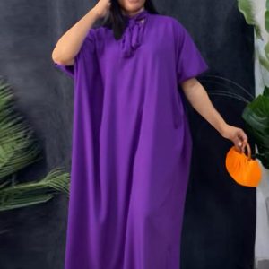 This Women's Long Dress Summer Solid Color v-Neck Half Sleeve Loose Swing Dress Design Made Of High Quality Polyster And Spandex Material